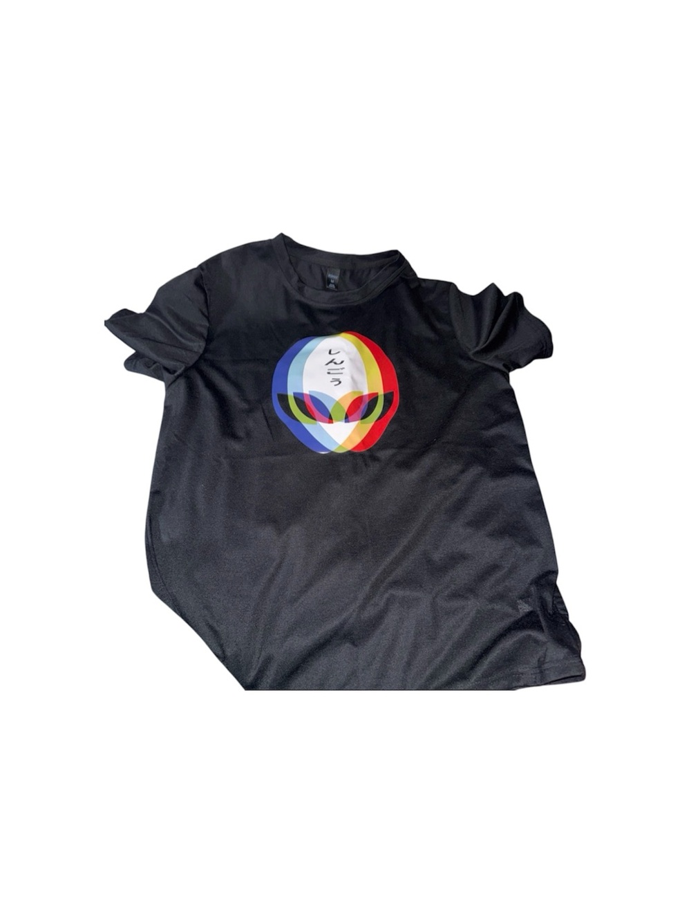 Kids Black Graphic Tee with Rainbow Alien Design